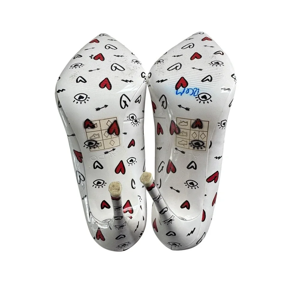 ALDO NEW Stessy 2.0 Stiletto Pump Heels White Valentines Hearts Love Size 7